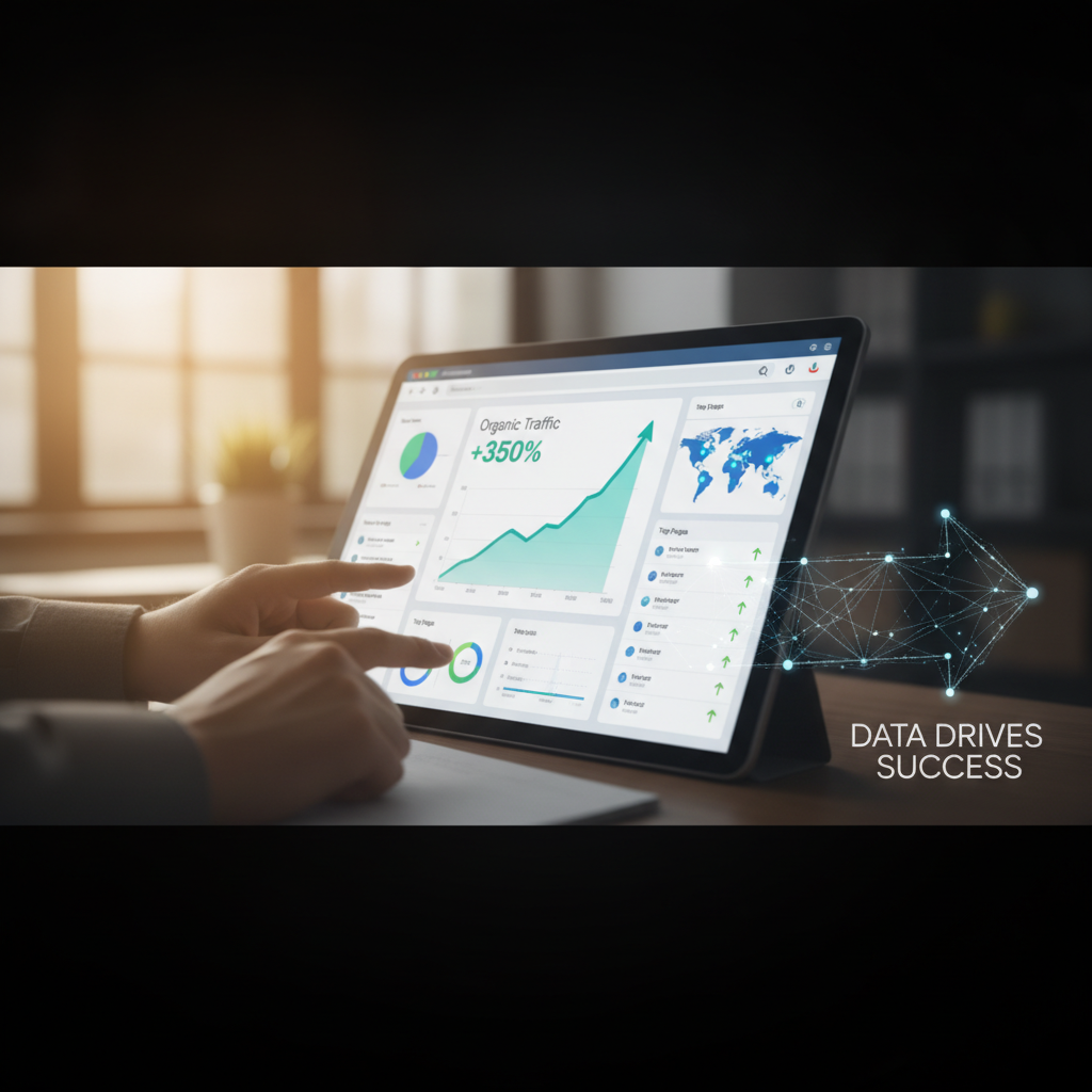 Google Analytics dashboard shows — seo