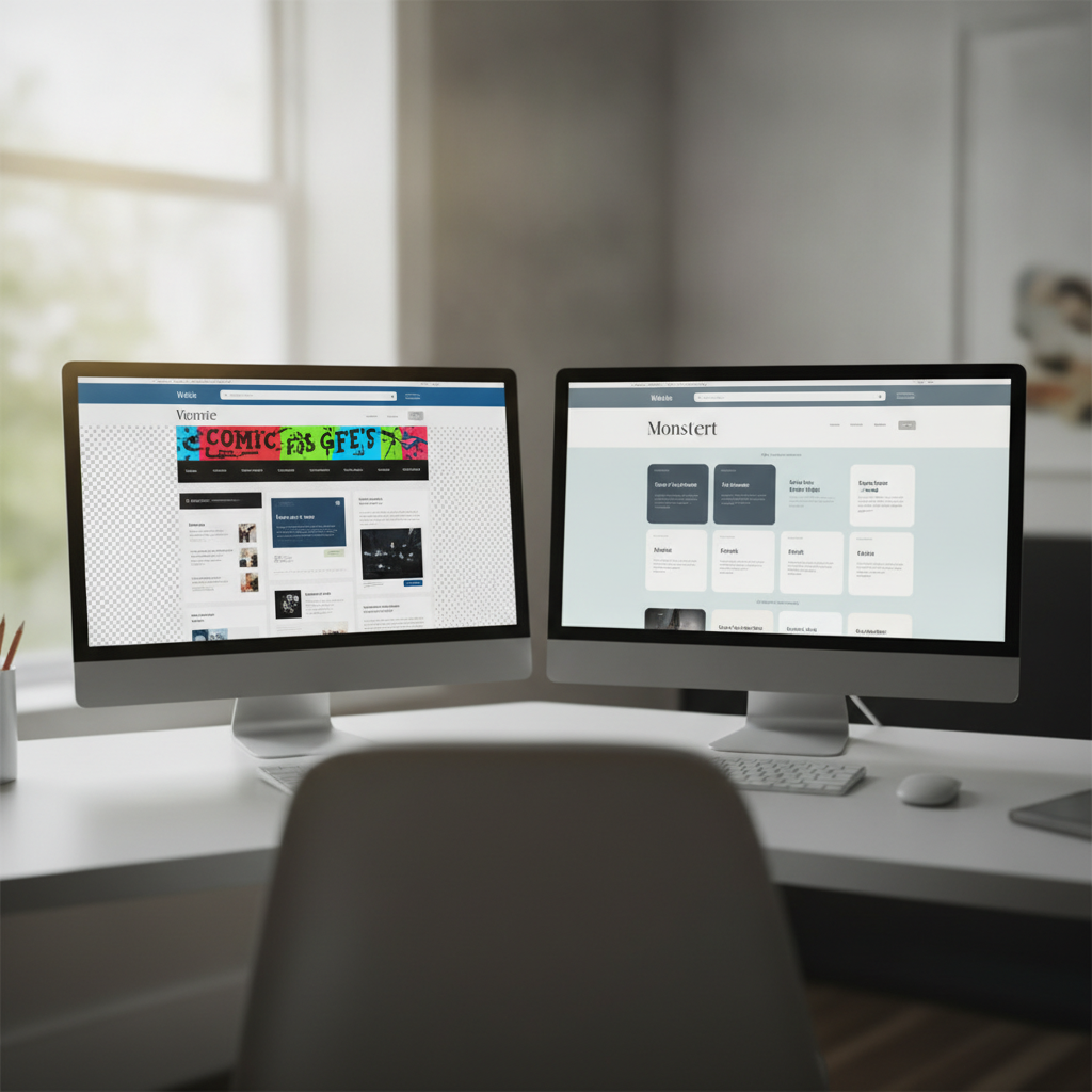 Split screen showing a