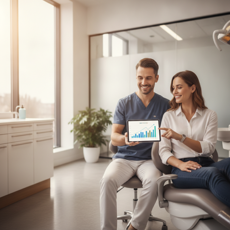Dentist shows patient — dental implant marketing